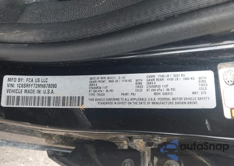 2021 Ram 1500 Big Horn 4X4 5'7 Box from USA, damaged, VIN 1C6SRFFT2MN678090